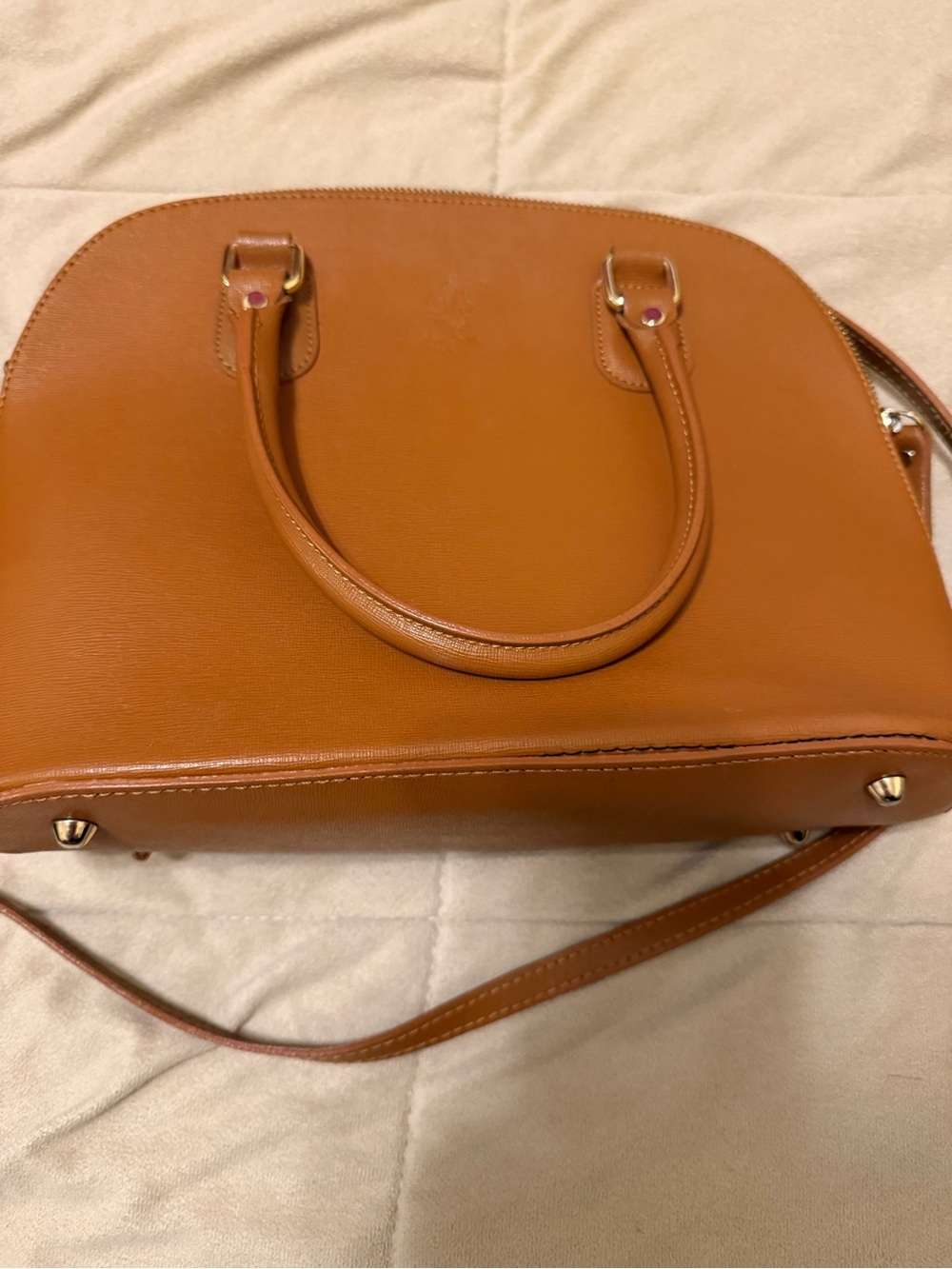 Verapelle made in Italy Structured Women’s Satchel in Cognac Tan
